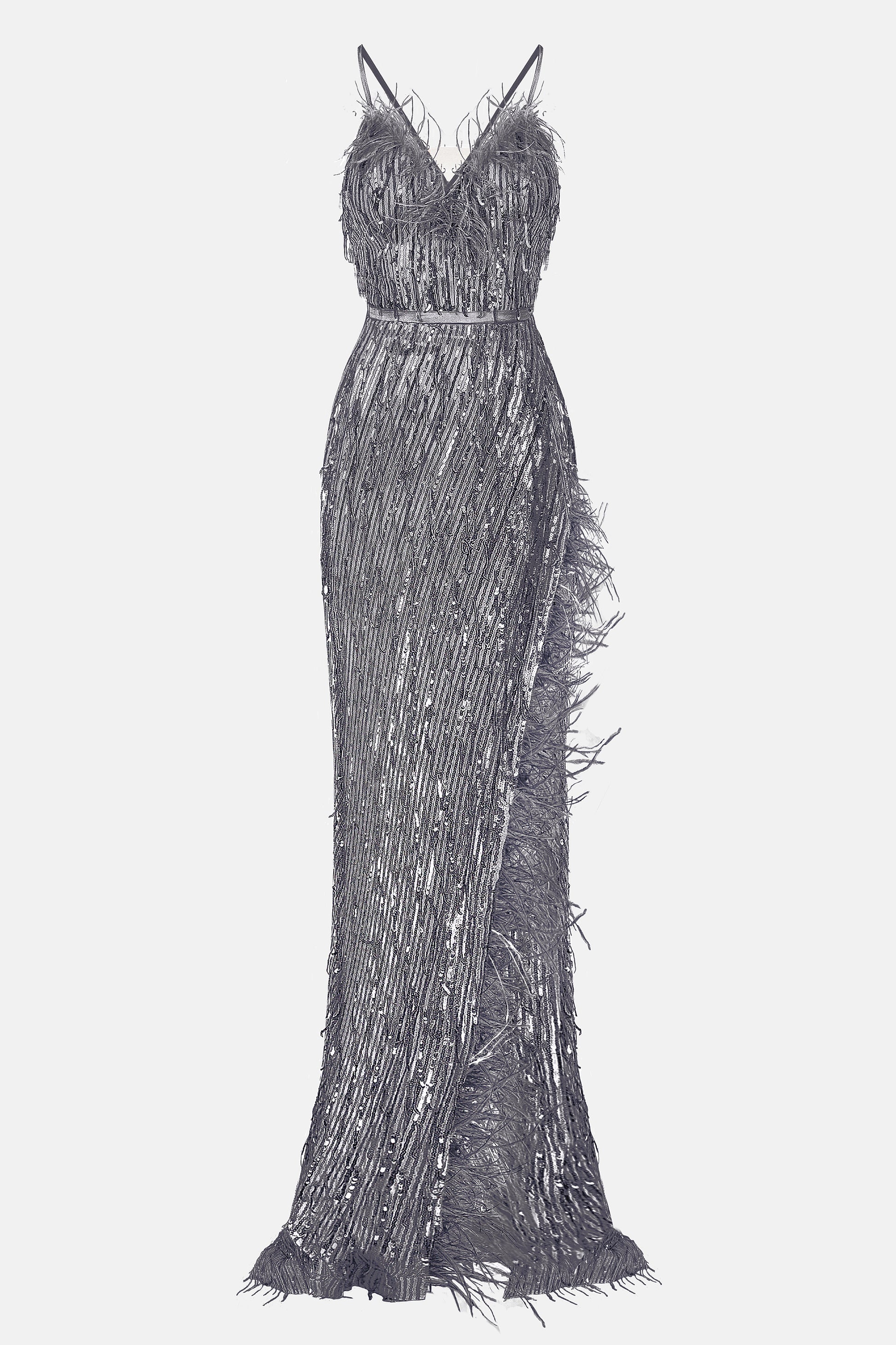 MAXI SKIRT AND CROP TOP SET ALAIA SEQUIN DARK GREY