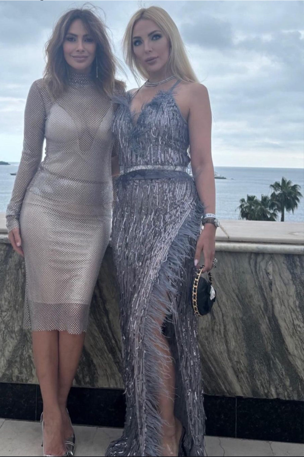 MAXI SKIRT AND CROP TOP SET ALAIA SEQUIN DARK GREY