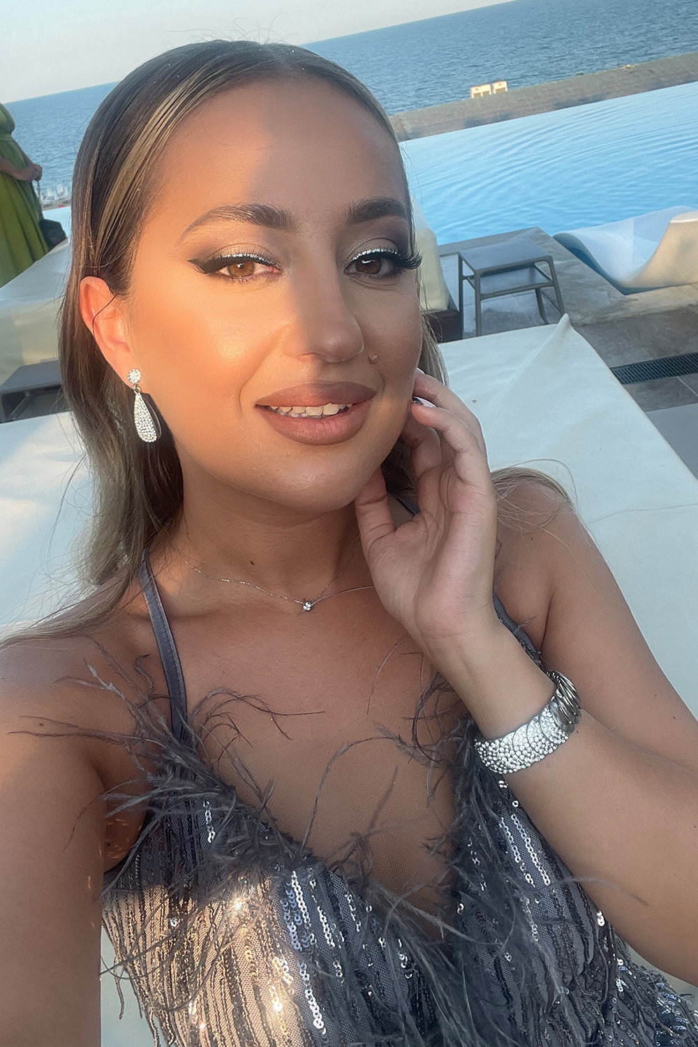 MAXI SKIRT AND CROP TOP SET ALAIA SEQUIN DARK GREY