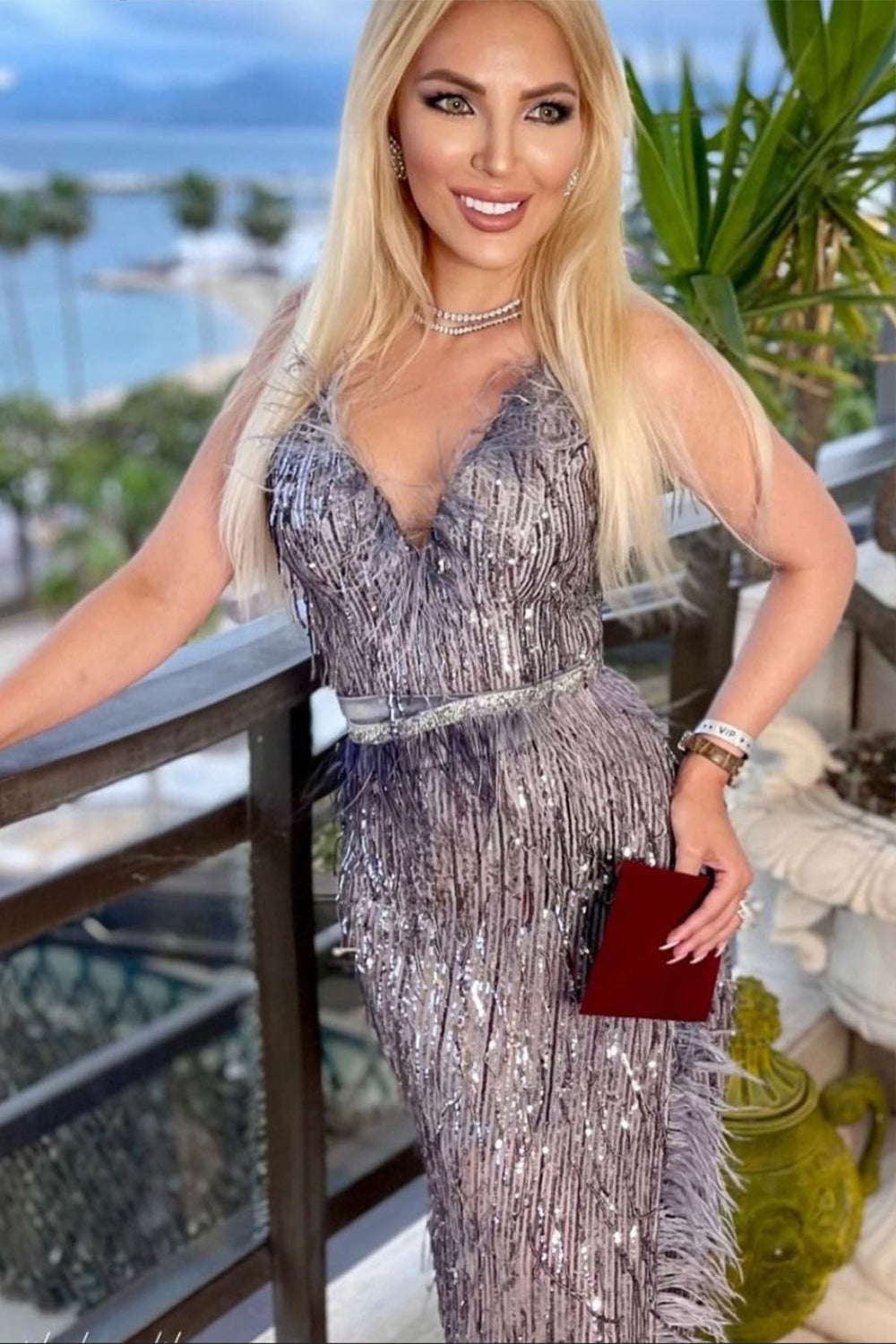 MAXI SKIRT AND CROP TOP SET ALAIA SEQUIN DARK GREY