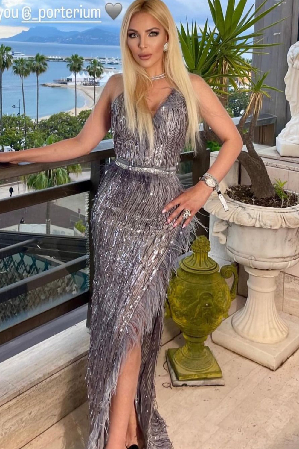 MAXI SKIRT AND CROP TOP SET ALAIA SEQUIN DARK GREY