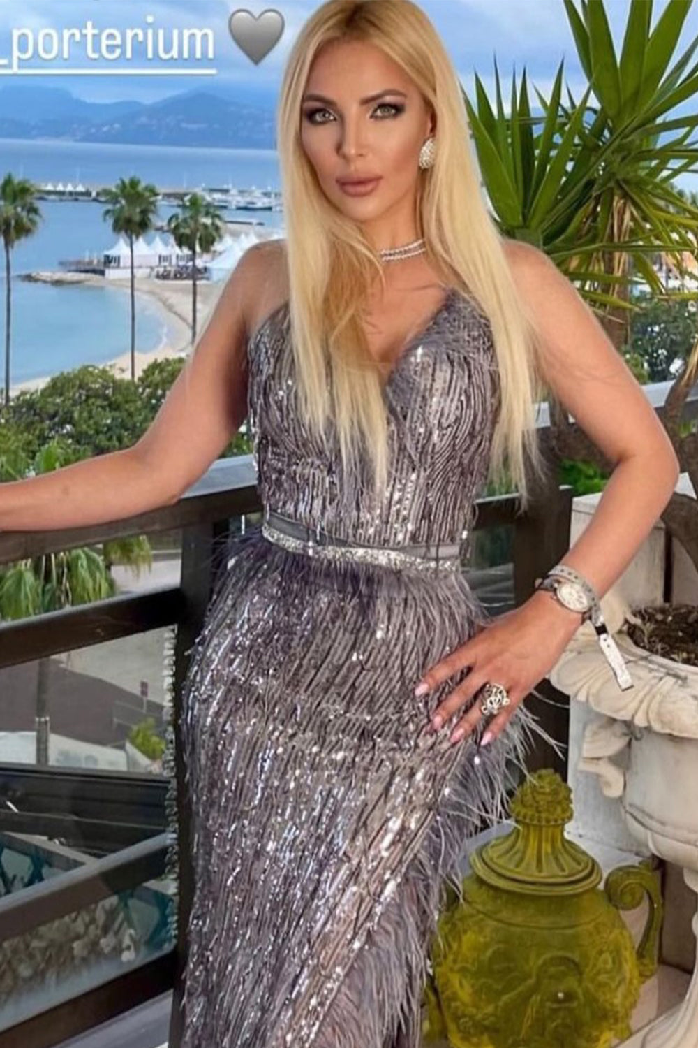 MAXI SKIRT AND CROP TOP SET ALAIA SEQUIN DARK GREY