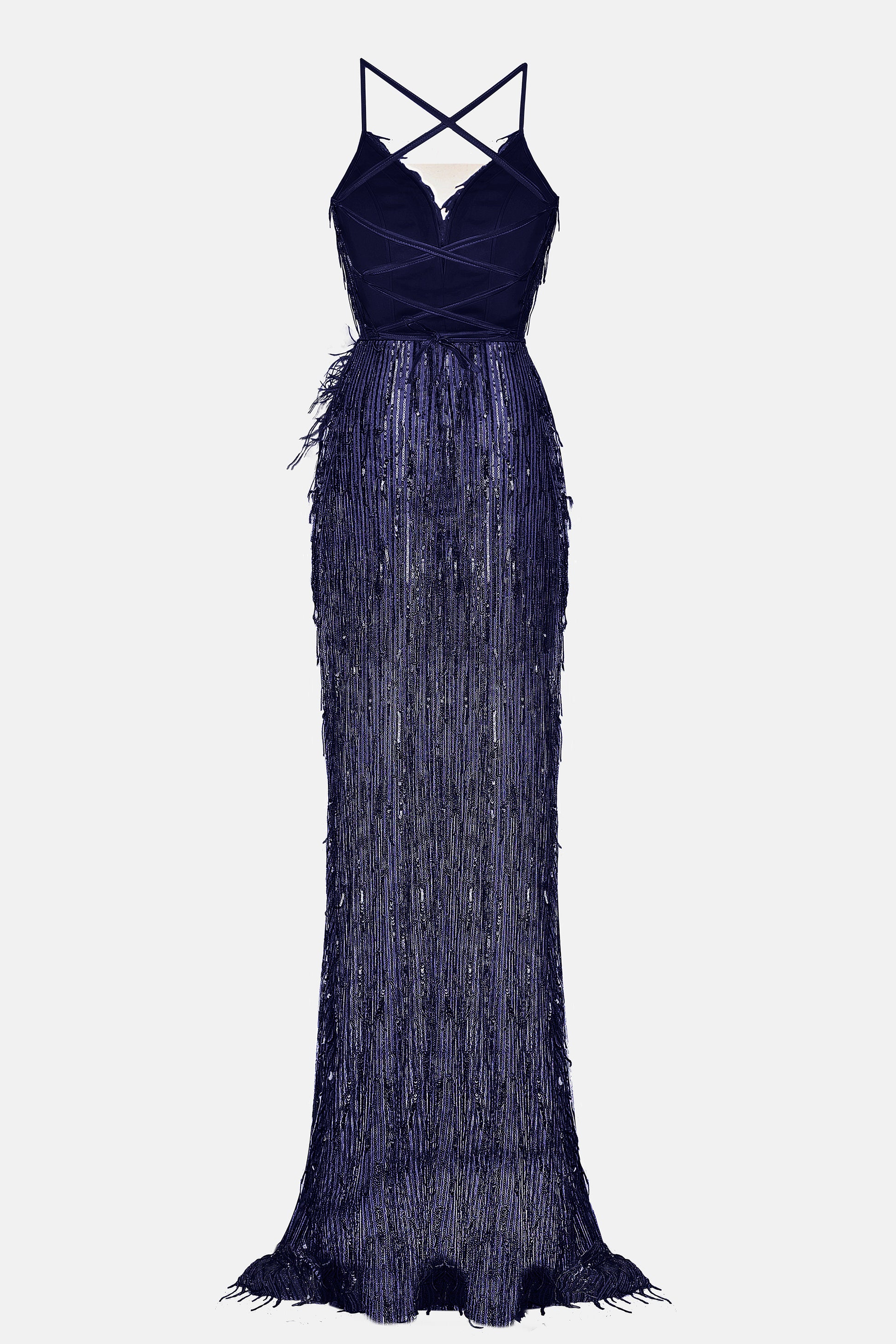 MAXI SKIRT AND CROP TOP SET ALAIA SEQUIN DARK BLUE