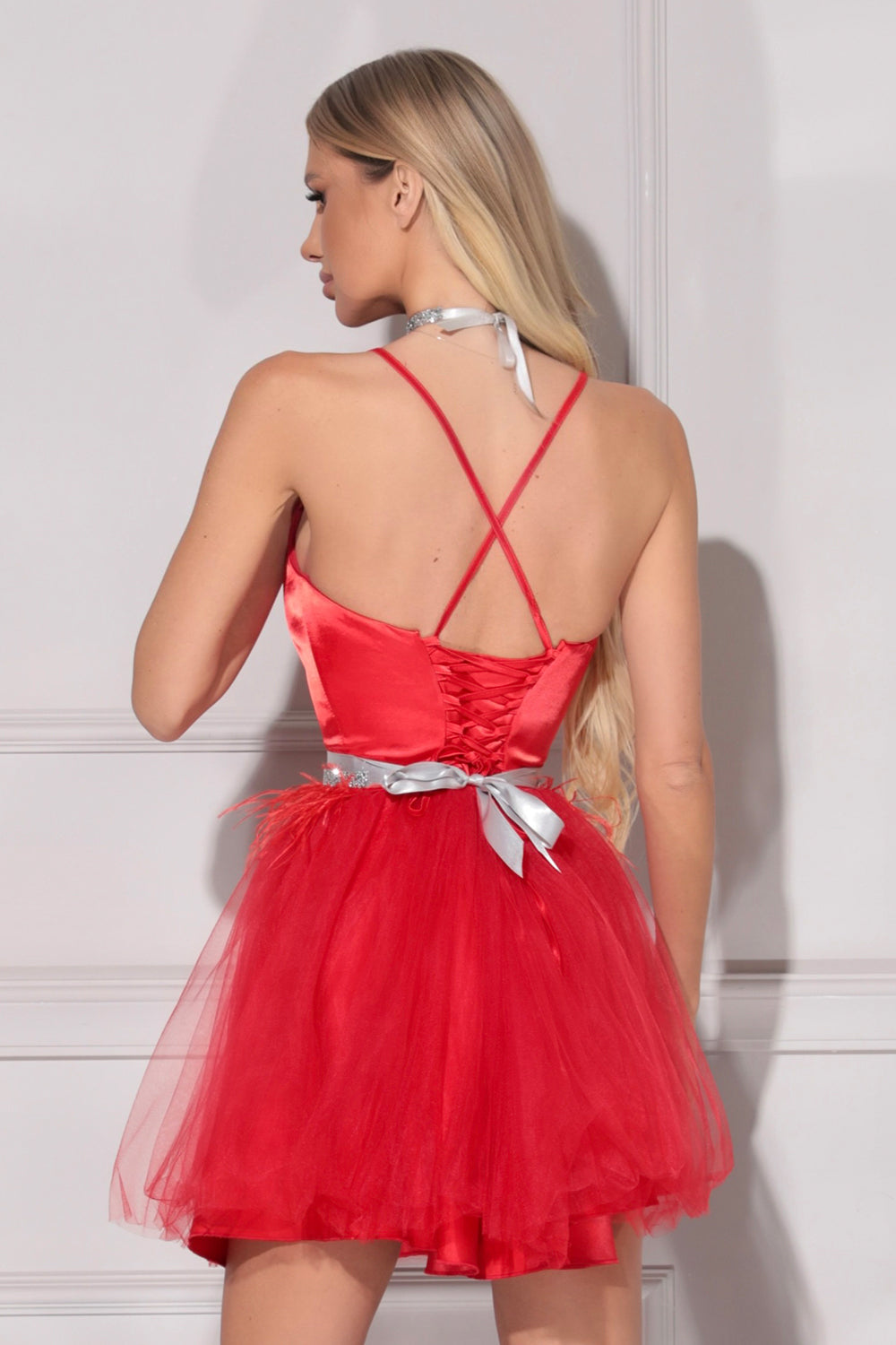 BELT MARABU 6A FEATHERS RHINESTONE RED