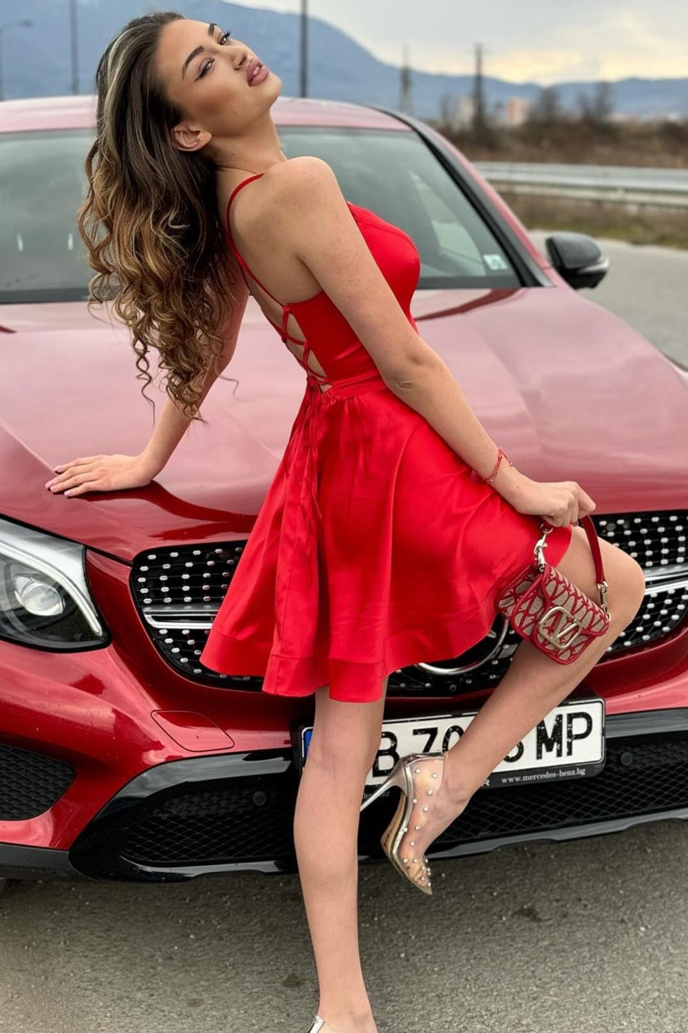 MINI DRESS ALLY SATIN RED