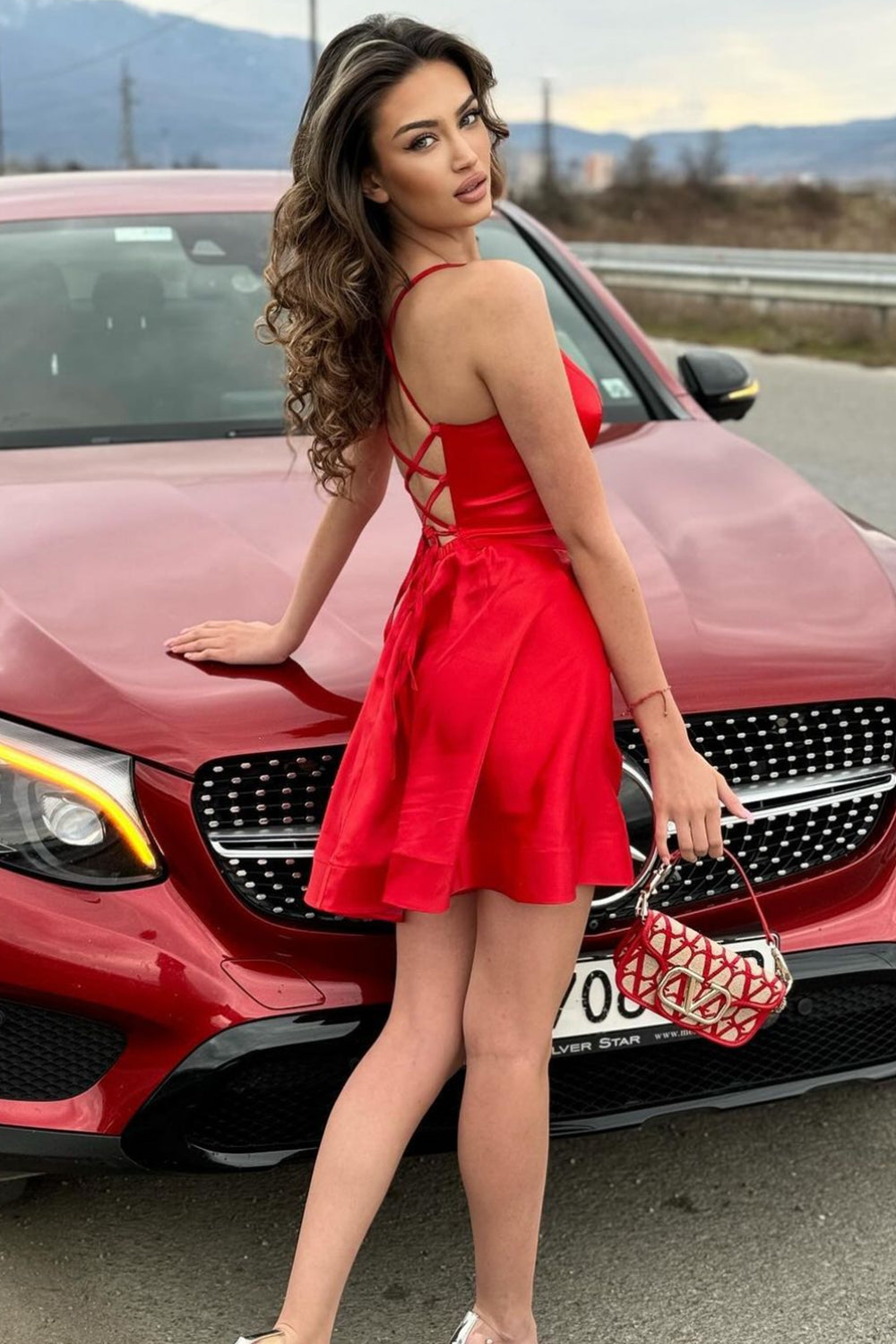 MINI DRESS ALLY SATIN RED