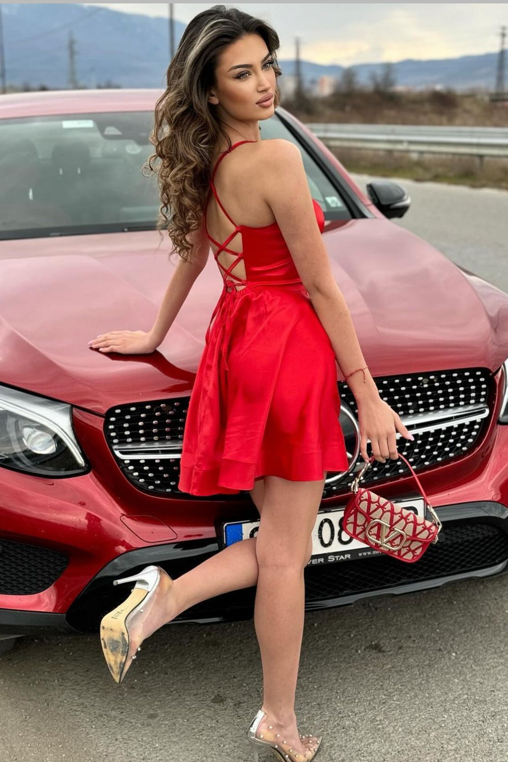 MINI DRESS ALLY SATIN RED