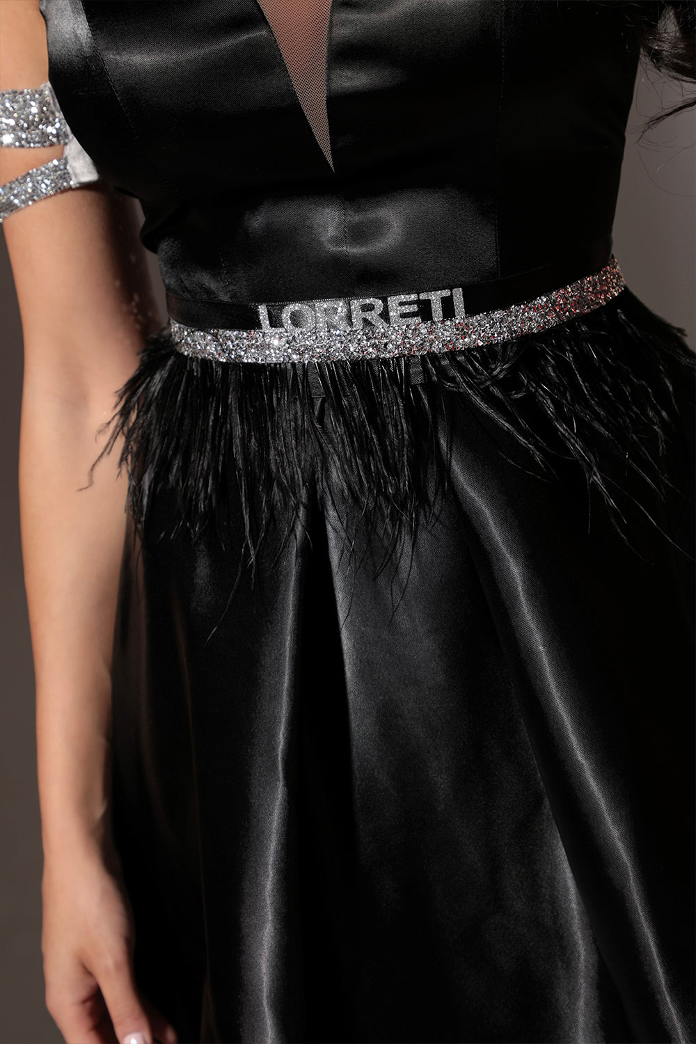 BELT MARABU 5B FEATHERS RHINESTONE BLACK