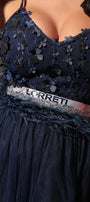 BELT MARABU 8A FEATHERS RHINESTONE DARK BLUE
