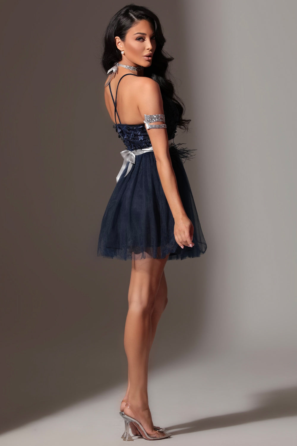 BELT MARABU 8A FEATHERS RHINESTONE DARK BLUE