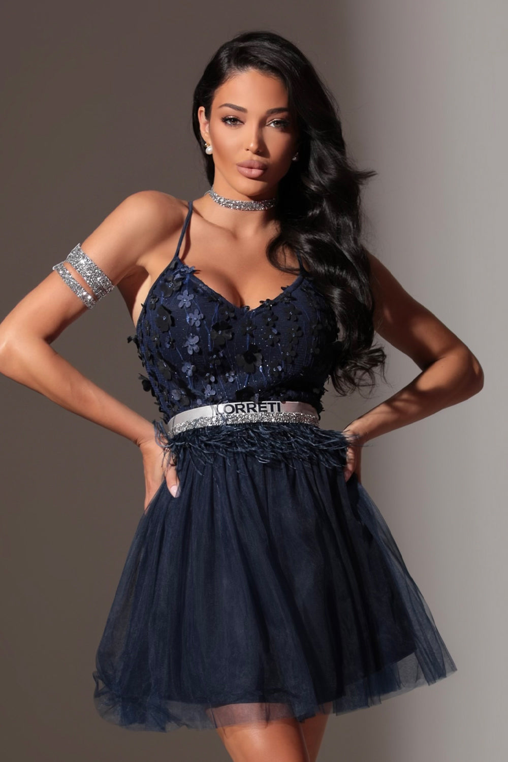 BELT MARABU 8A FEATHERS RHINESTONE DARK BLUE