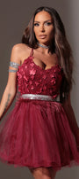 MINI DRESS ARIA LACE TULLE BURGUNDY