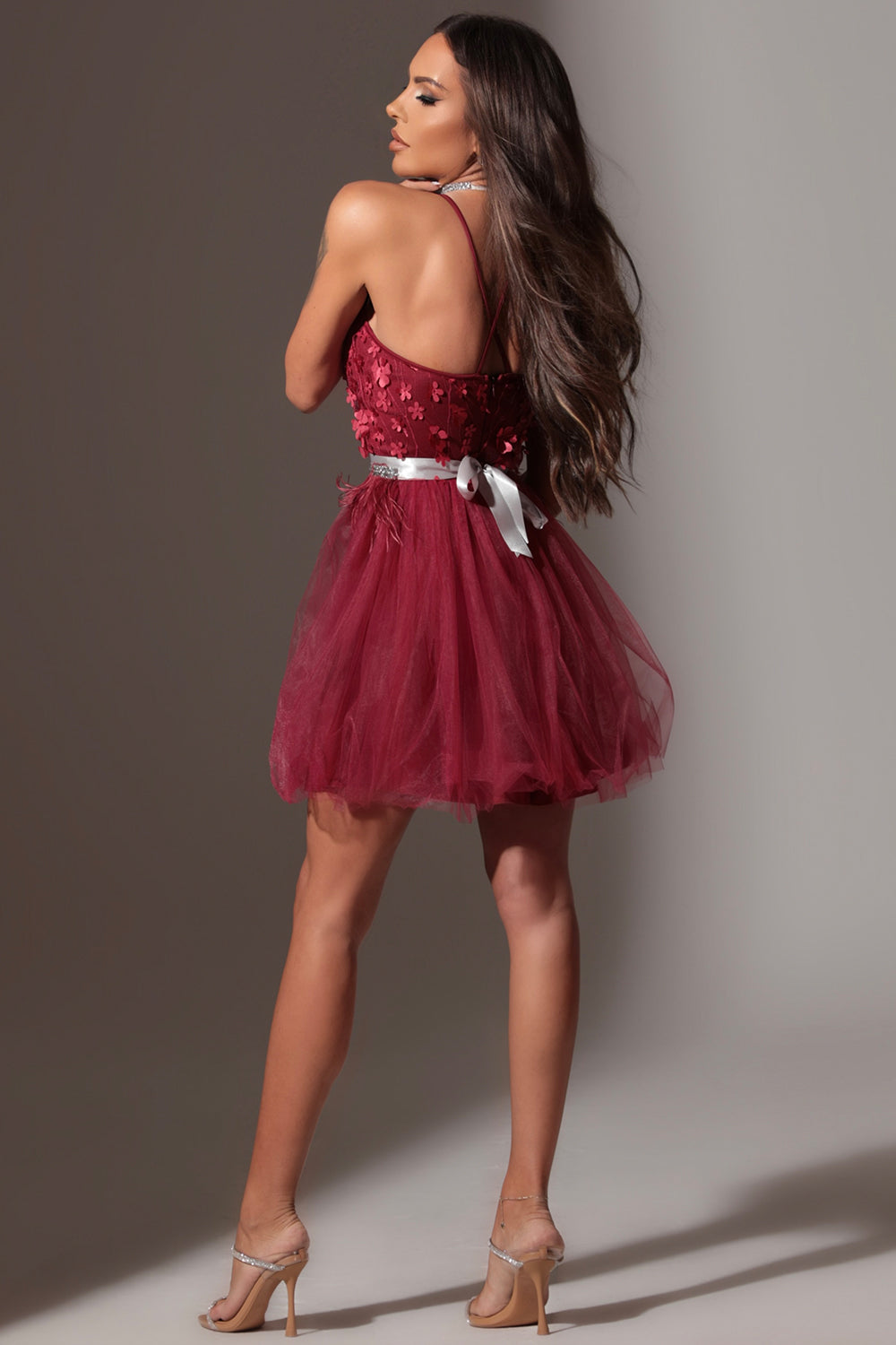 MINI DRESS ARIA LACE TULLE BURGUNDY