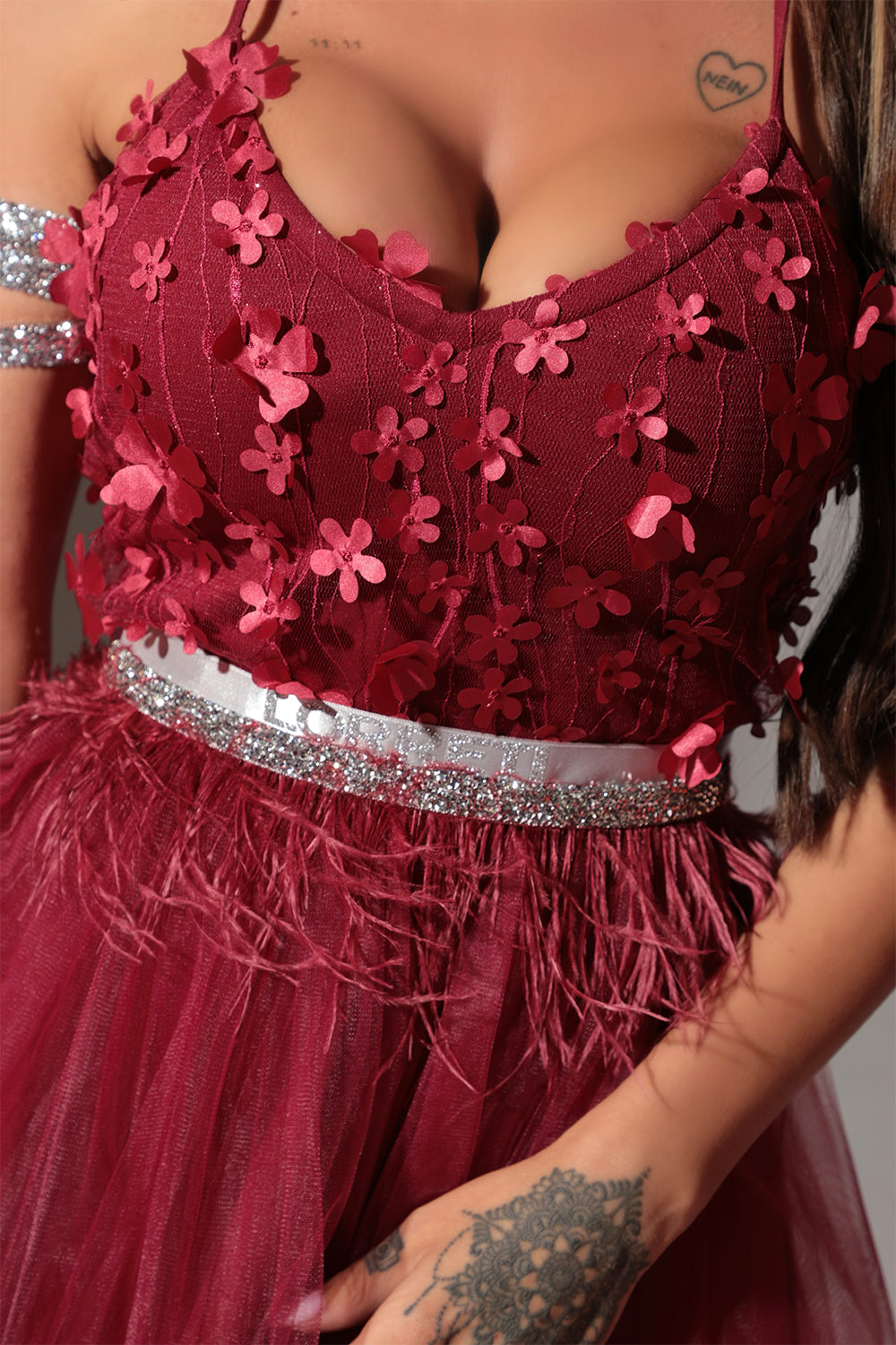 MINI DRESS ARIA LACE TULLE BURGUNDY