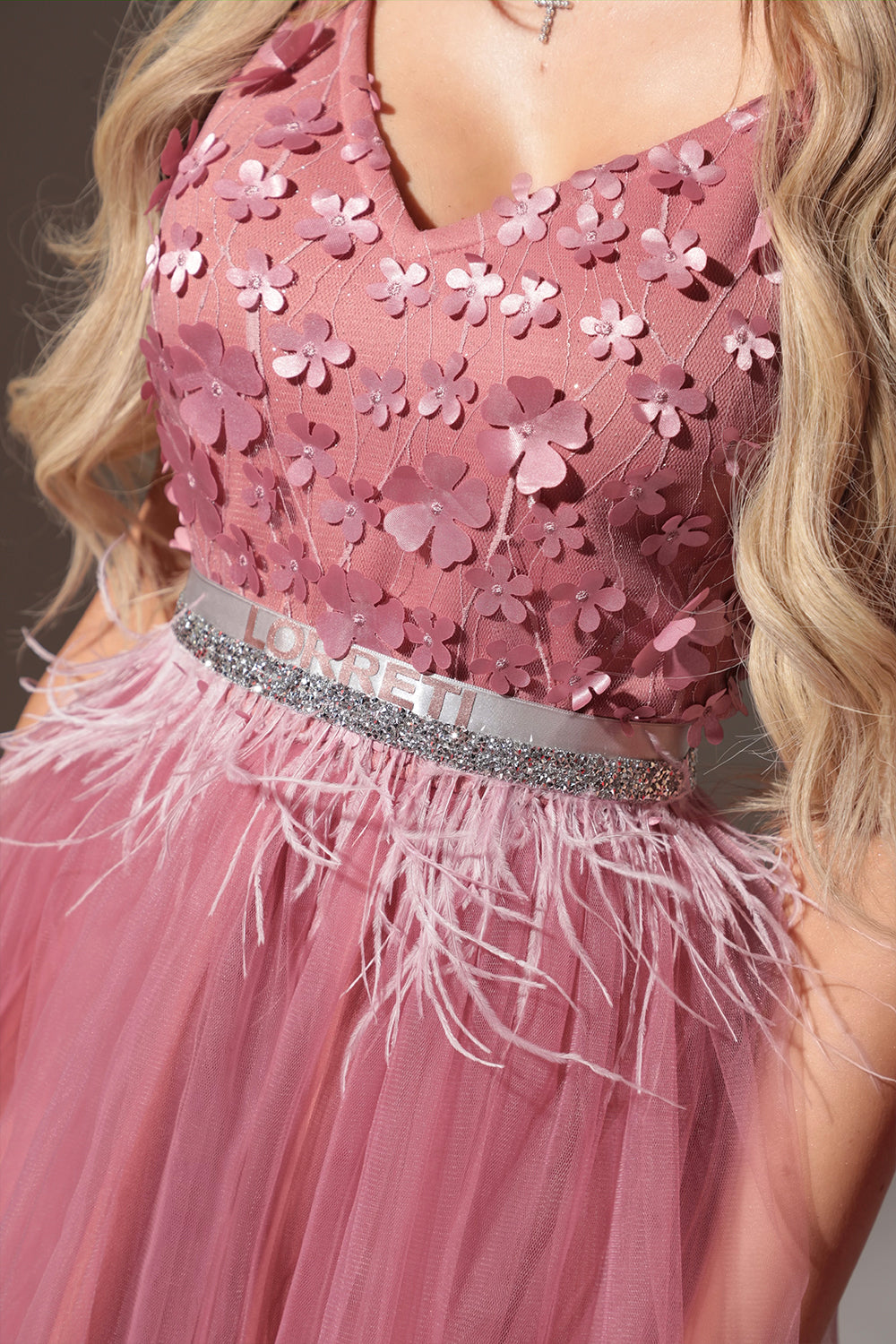 BELT MARABU FEATHERS RHINESTONE POWDER PINK