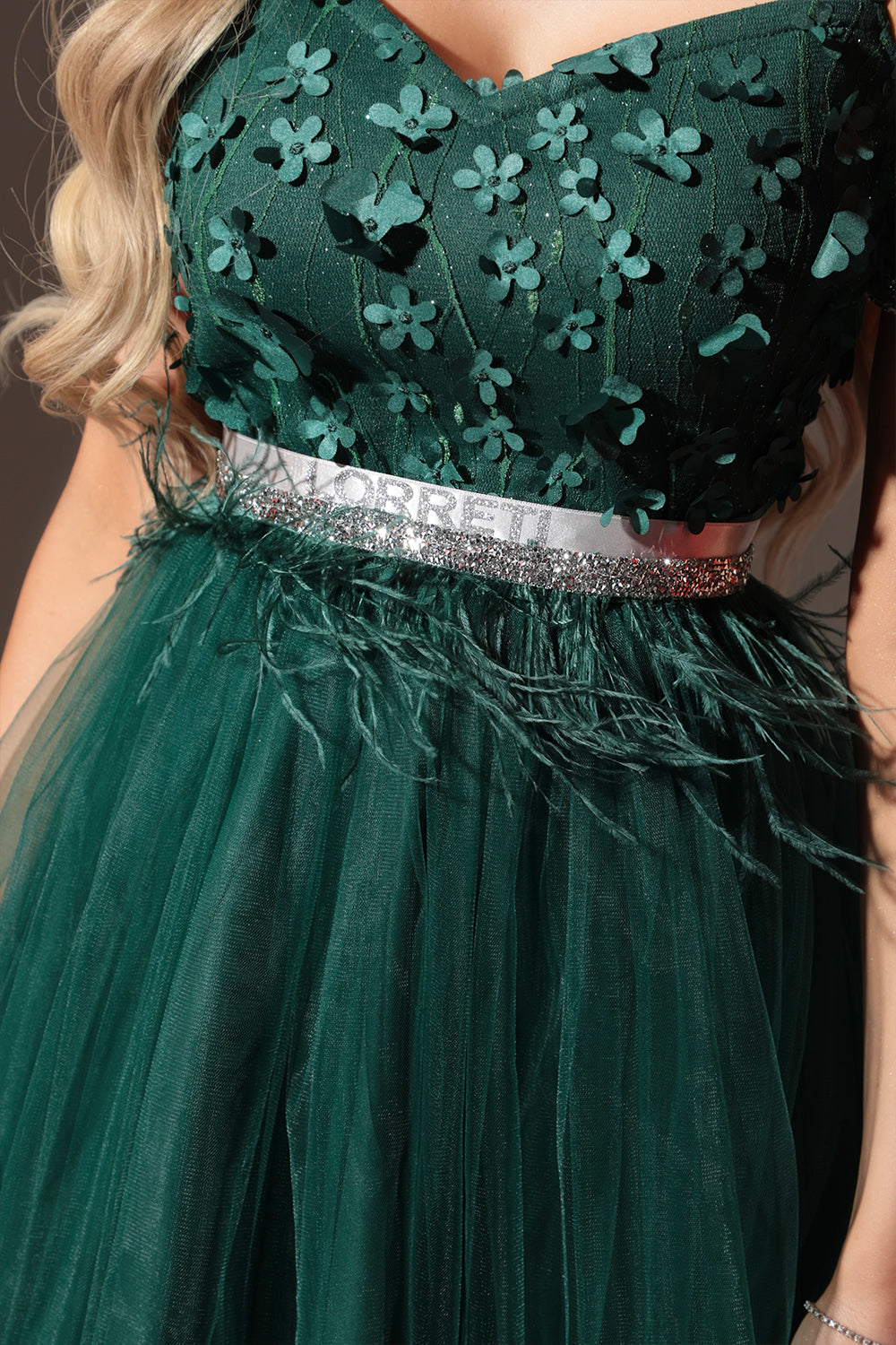BELT MARABU 12A FEATHERS RHINESTONE DARK GREEN