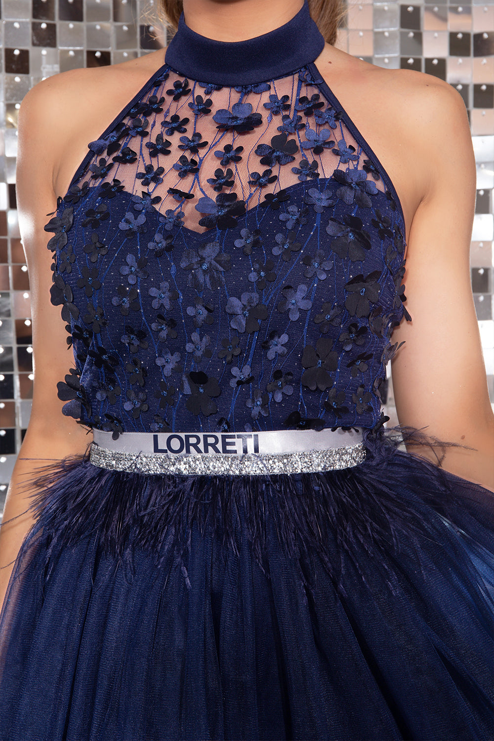 BELT MARABU 8A FEATHERS RHINESTONE DARK BLUE