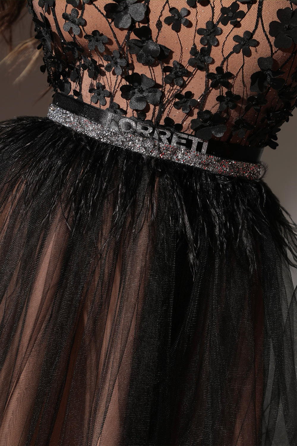 BELT MARABU 5B FEATHERS RHINESTONE BLACK