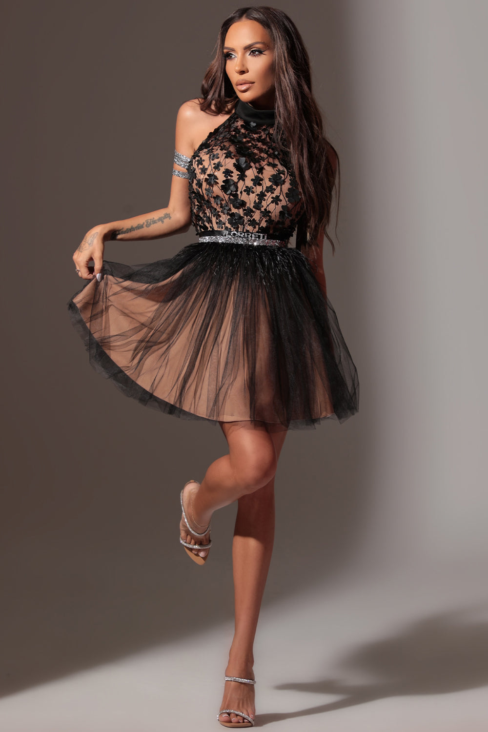 BELT MARABU 5B FEATHERS RHINESTONE BLACK