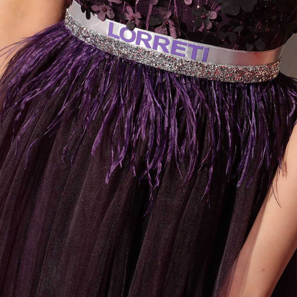 BELT MARABU FEATHERS RHINESTONE DARK PURPLE