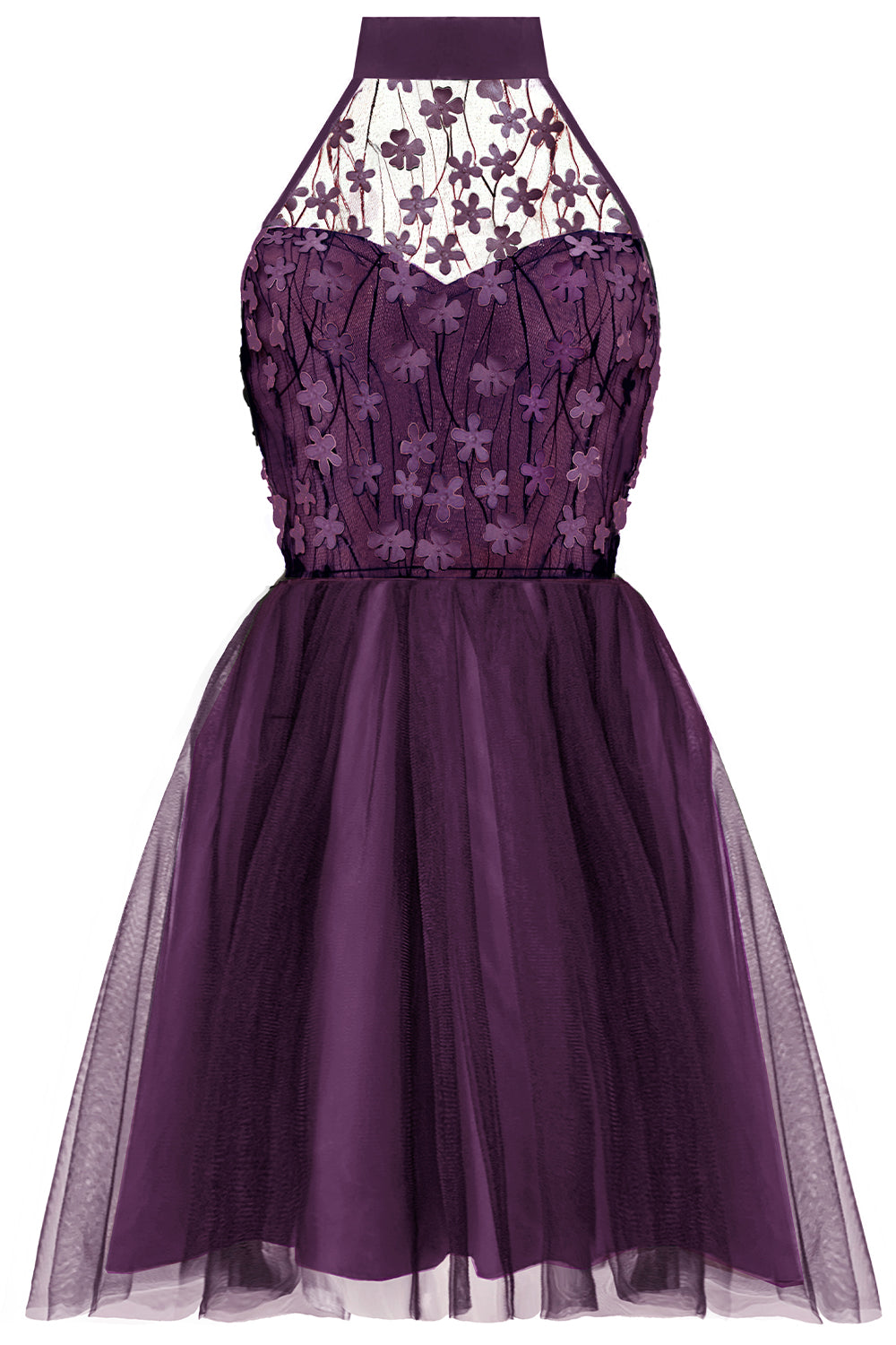 MINI DRESS NOVA LACE TULLE DARK PURPLE