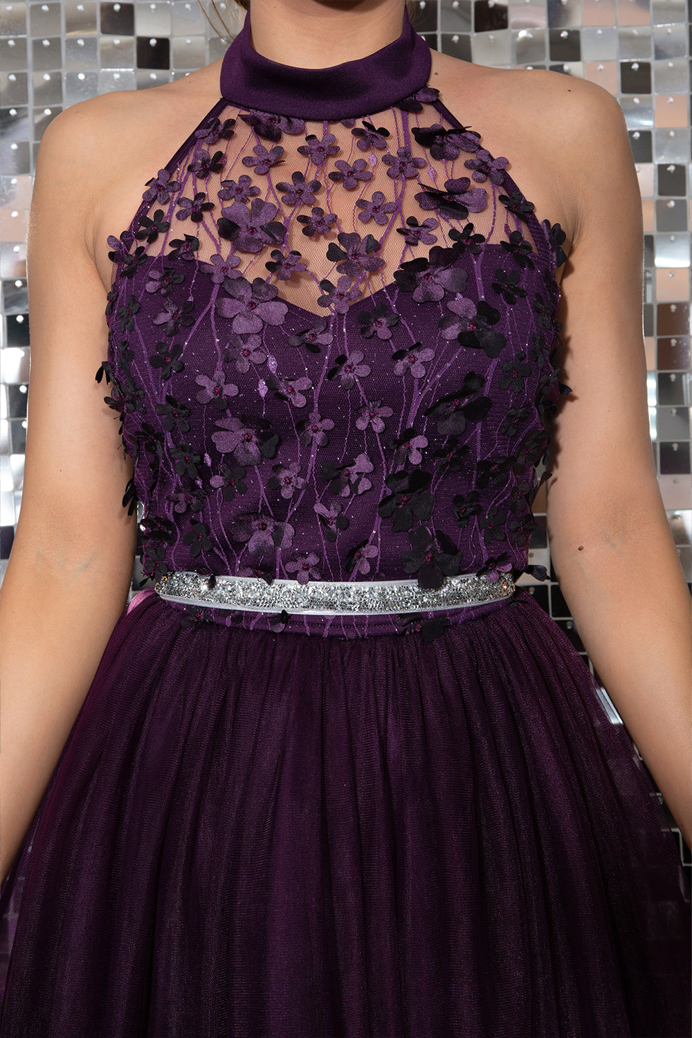 MINI DRESS NOVA LACE TULLE DARK PURPLE