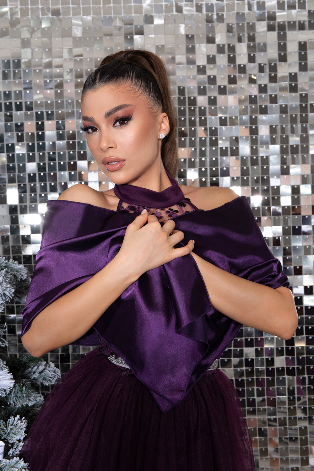 MINI DRESS NOVA LACE TULLE DARK PURPLE