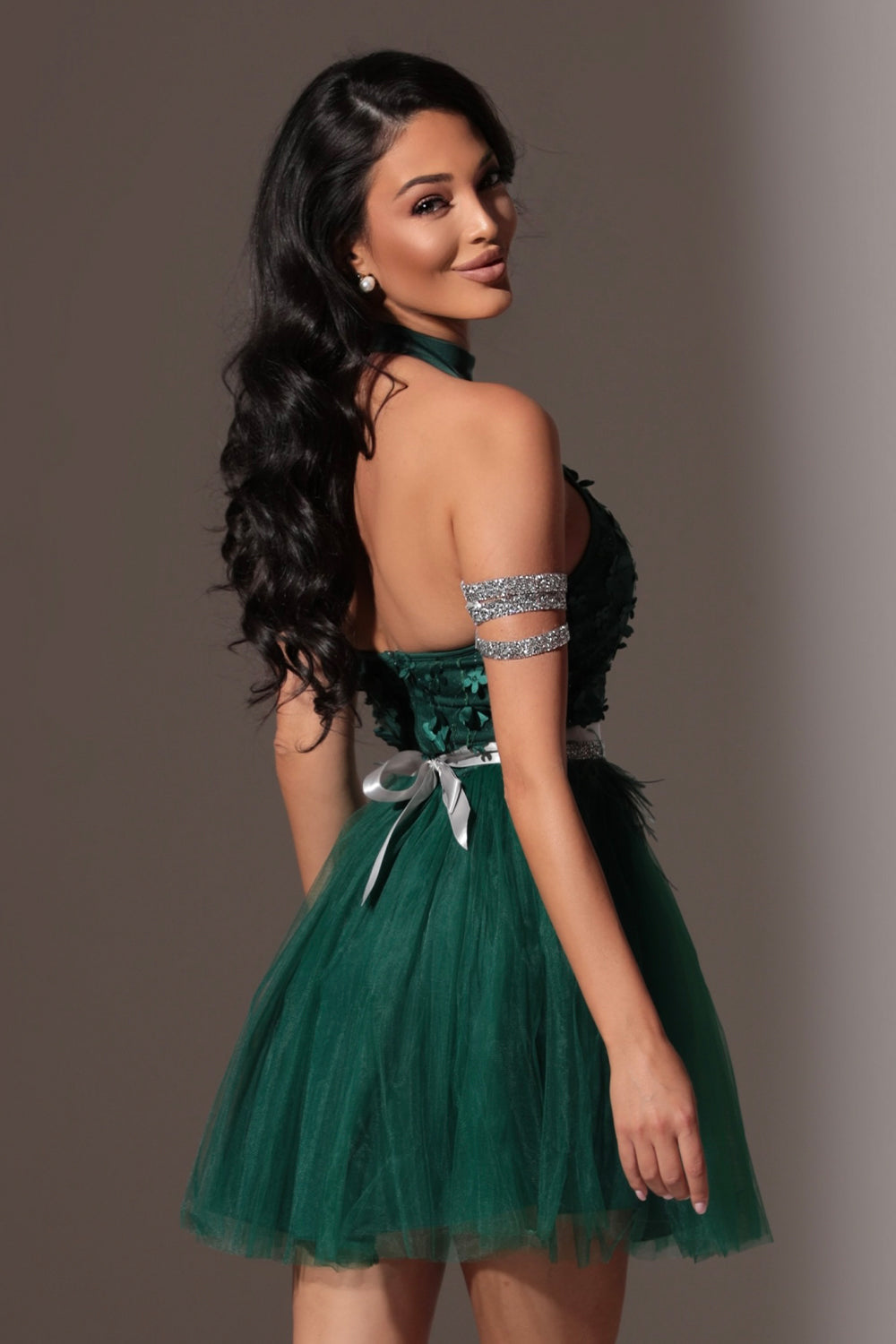 BELT MARABU 12A FEATHERS RHINESTONE DARK GREEN