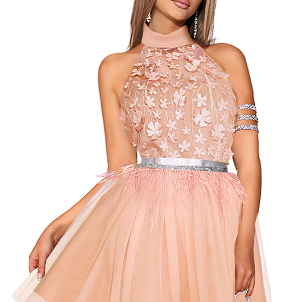 MINI DRESS NOVA LACE TULLE SOFT PEACH
