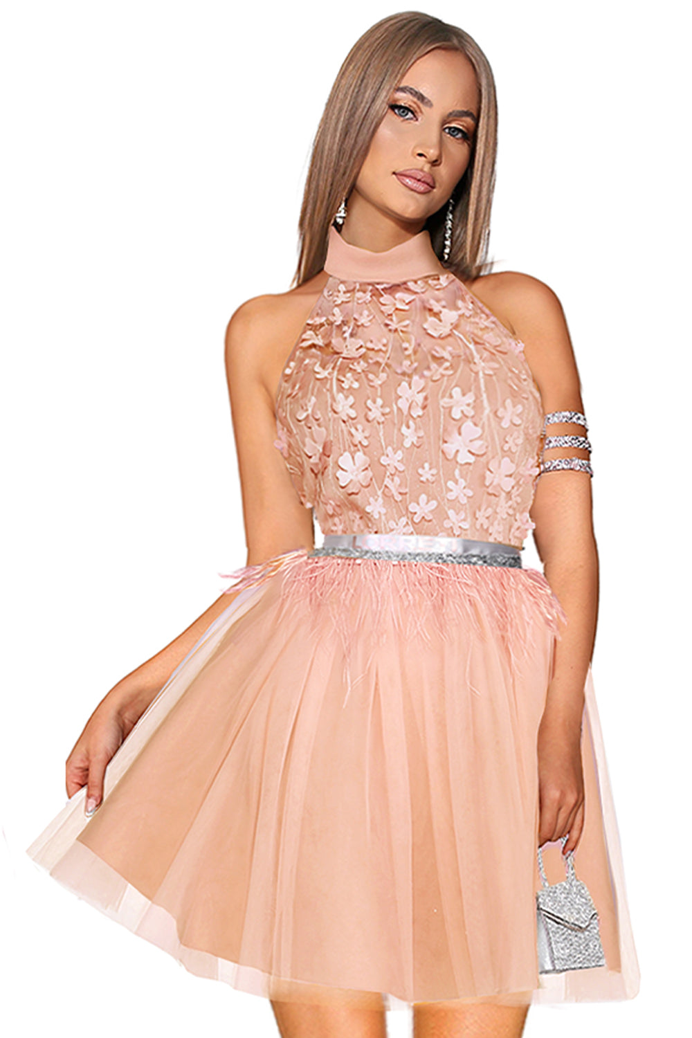 MINI DRESS NOVA LACE TULLE SOFT PEACH