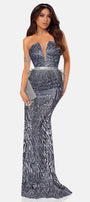 MAXI SET TOP CU FUSTA AURELIA DANTELA GLITTER GRI ÎNCHIS