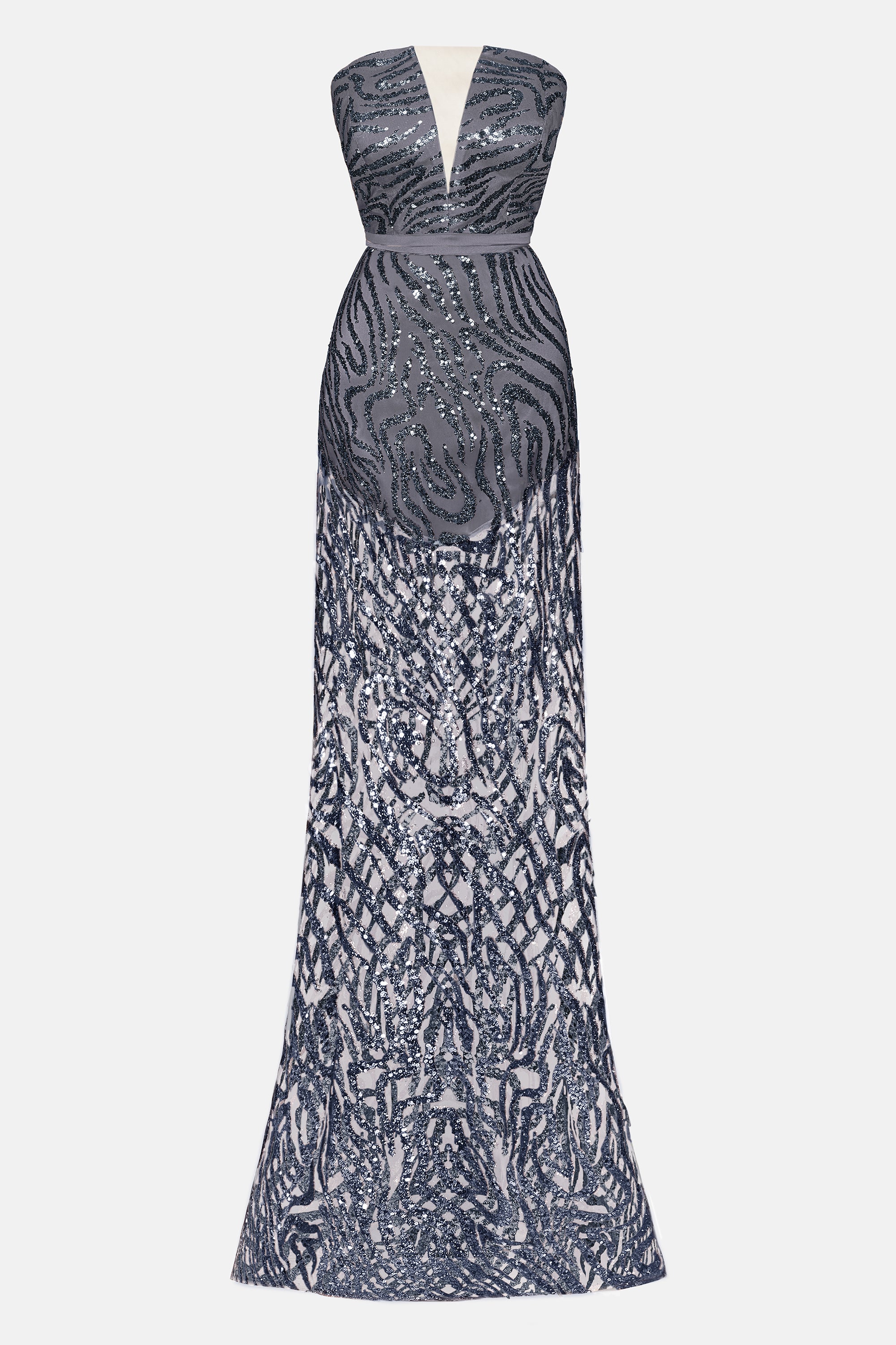 MAXI SKIRT AND CROP TOP SET AURELIA GLITTER LACE DARK GREY