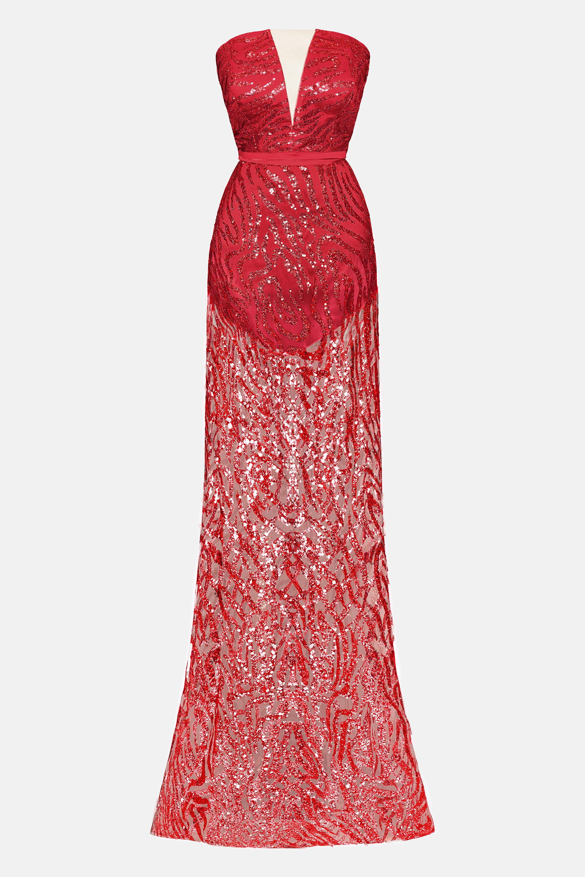 MAXI SKIRT AND CROP TOP SET AURELIA GLITTER LACE RED