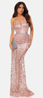 MAXI SKIRT AND CROP TOP SET AURELIA GLITTER LACE POWDER PINK