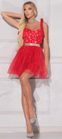 MINI DRESS MARY LACE TULLE RED