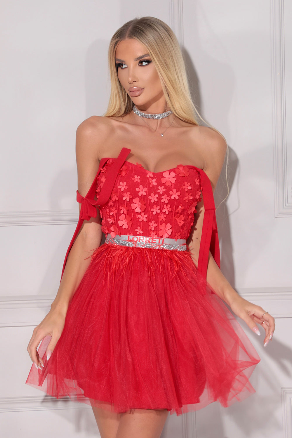 MINI ROCHIE MARY DANTELA TUL ROSU