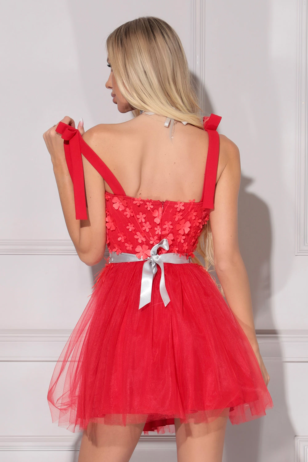 MINI ROCHIE MARY DANTELA TUL ROSU