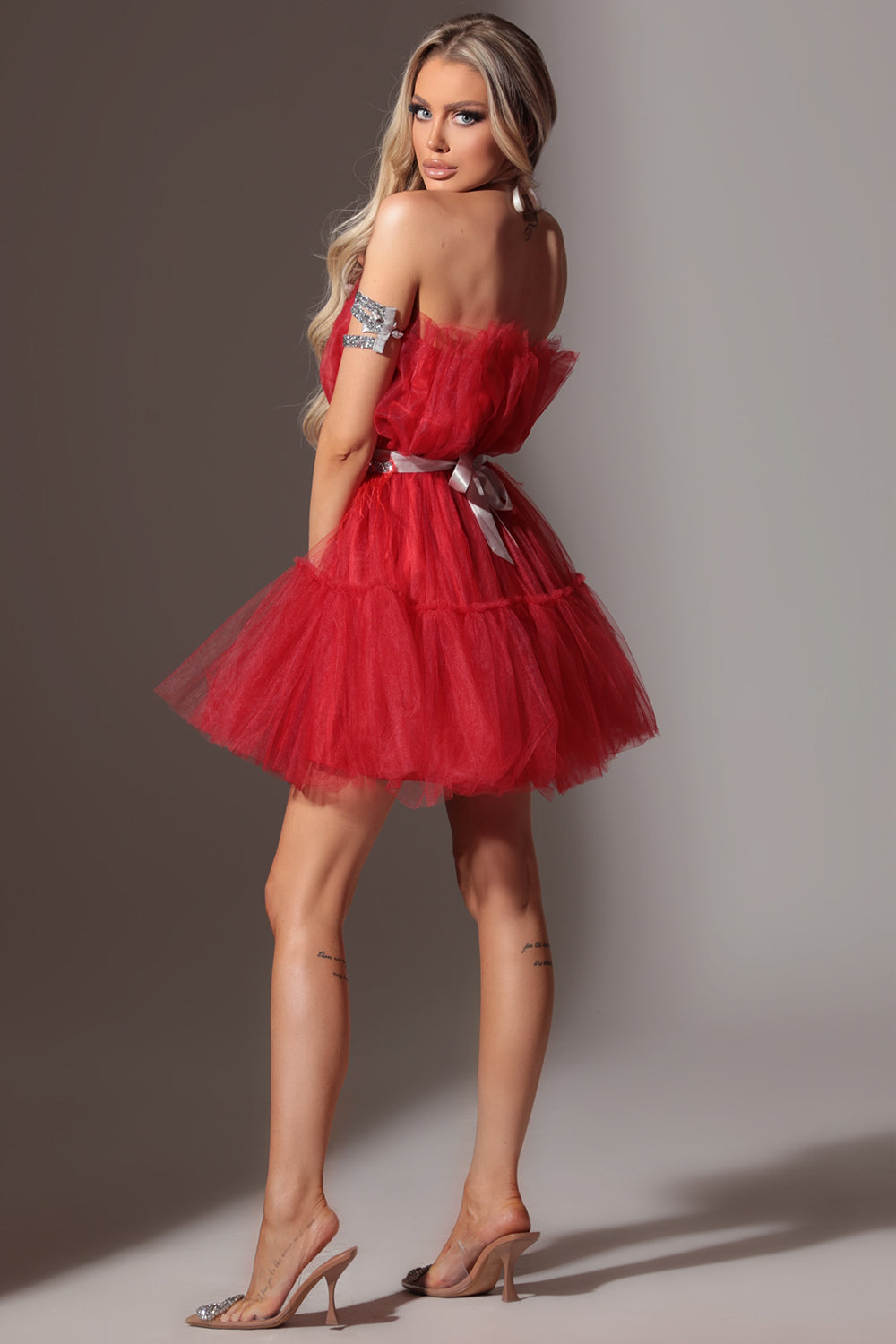 BELT MARABU 6A FEATHERS RHINESTONE RED