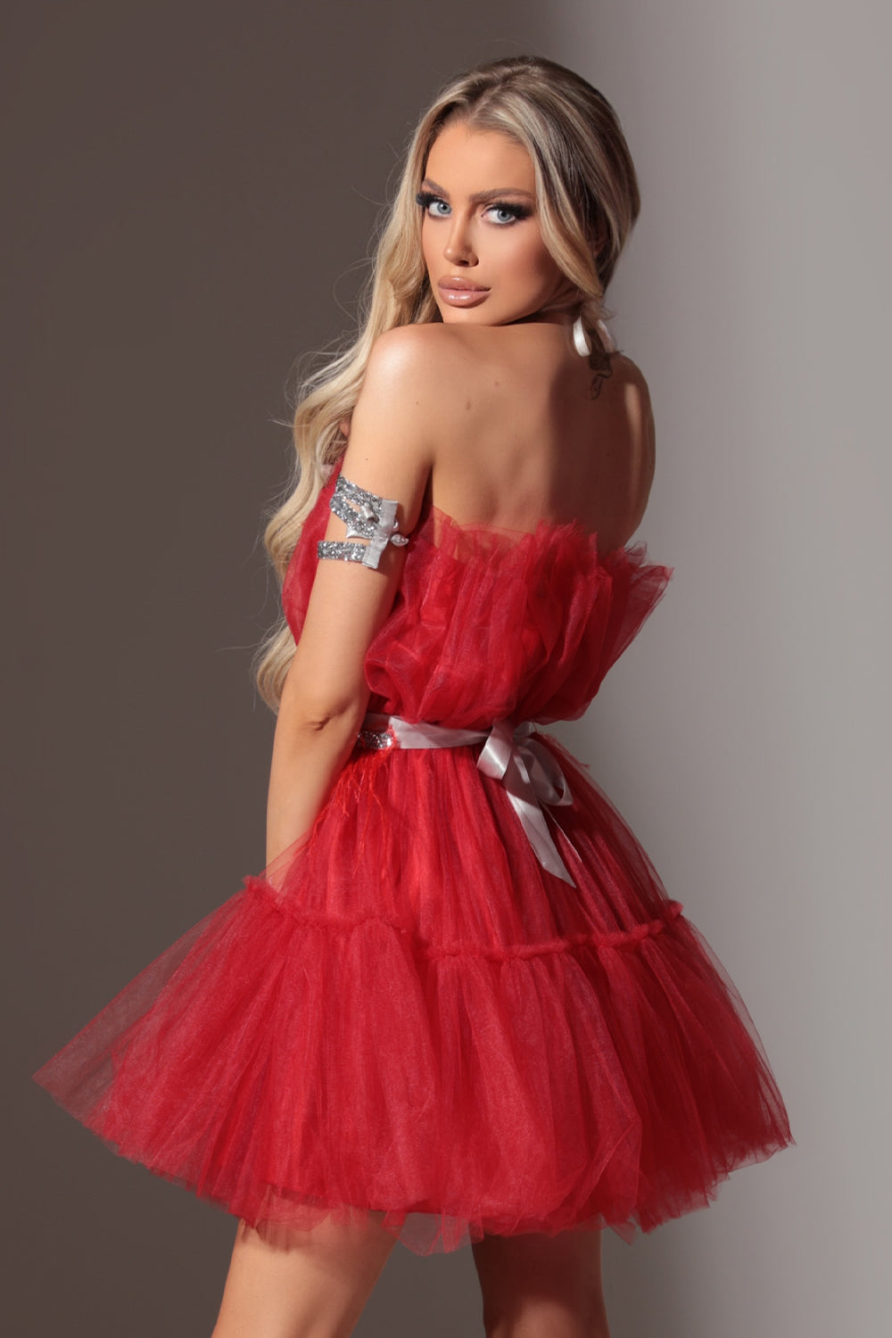 BELT MARABU 6A FEATHERS RHINESTONE RED