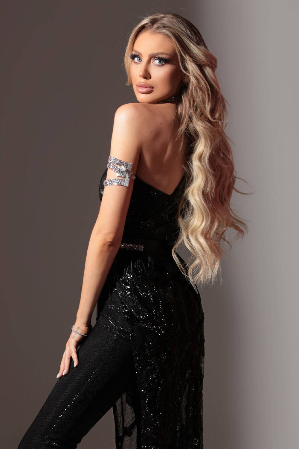 BELT MARABU 5B FEATHERS RHINESTONE BLACK