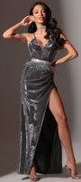 MAXI DRESS ALENA TRICOT LAME DARK GREY