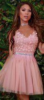 MINI DRESS ARIA LACE TULLE POWDER PINK