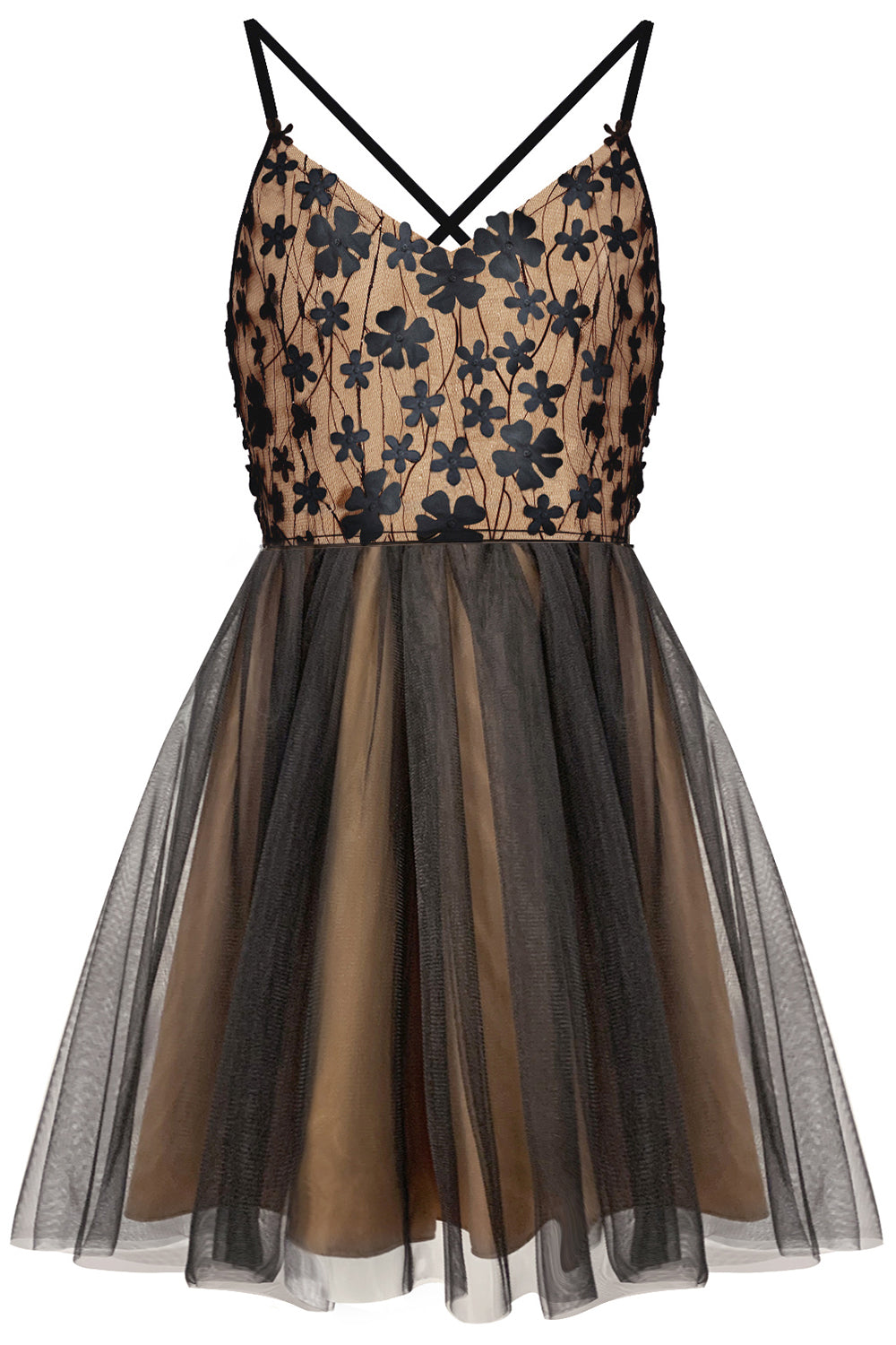 aria lace mini dress MINI DRESS ARIA LACE TULLE BLACK AND NUDE – Lorreti