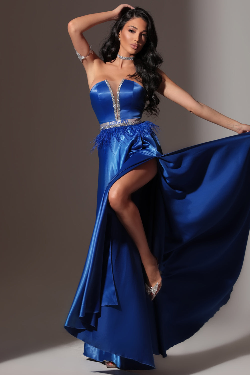 BELT MARABU 10A FEATHERS RHINESTONE COBALT BLUE