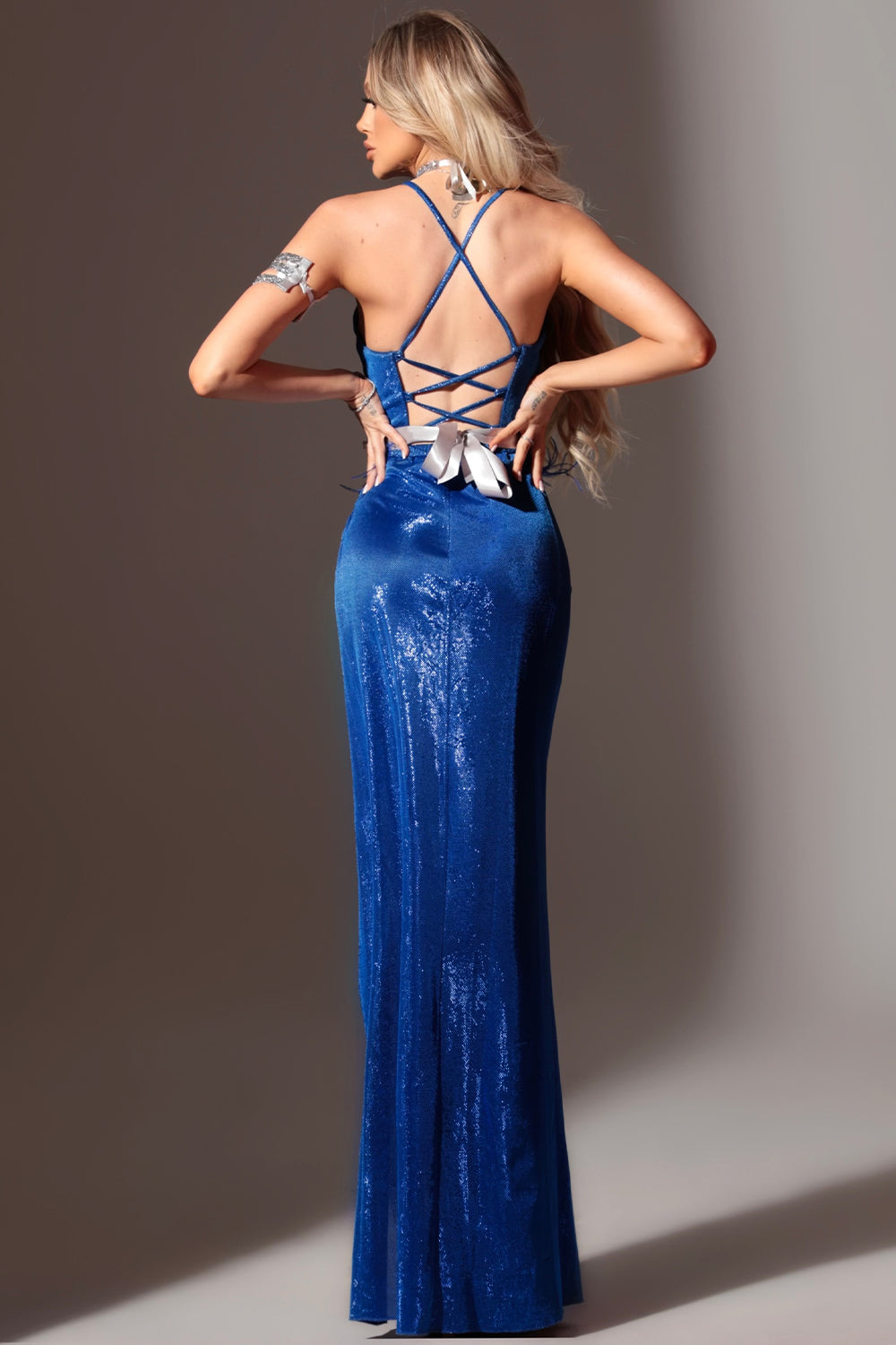 MAXI DRESS ALENA TRICOT LAME COBALT BLUE