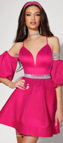 MINI SKIRT AND CROP TOP SET ALLY SATIN HOT PINK