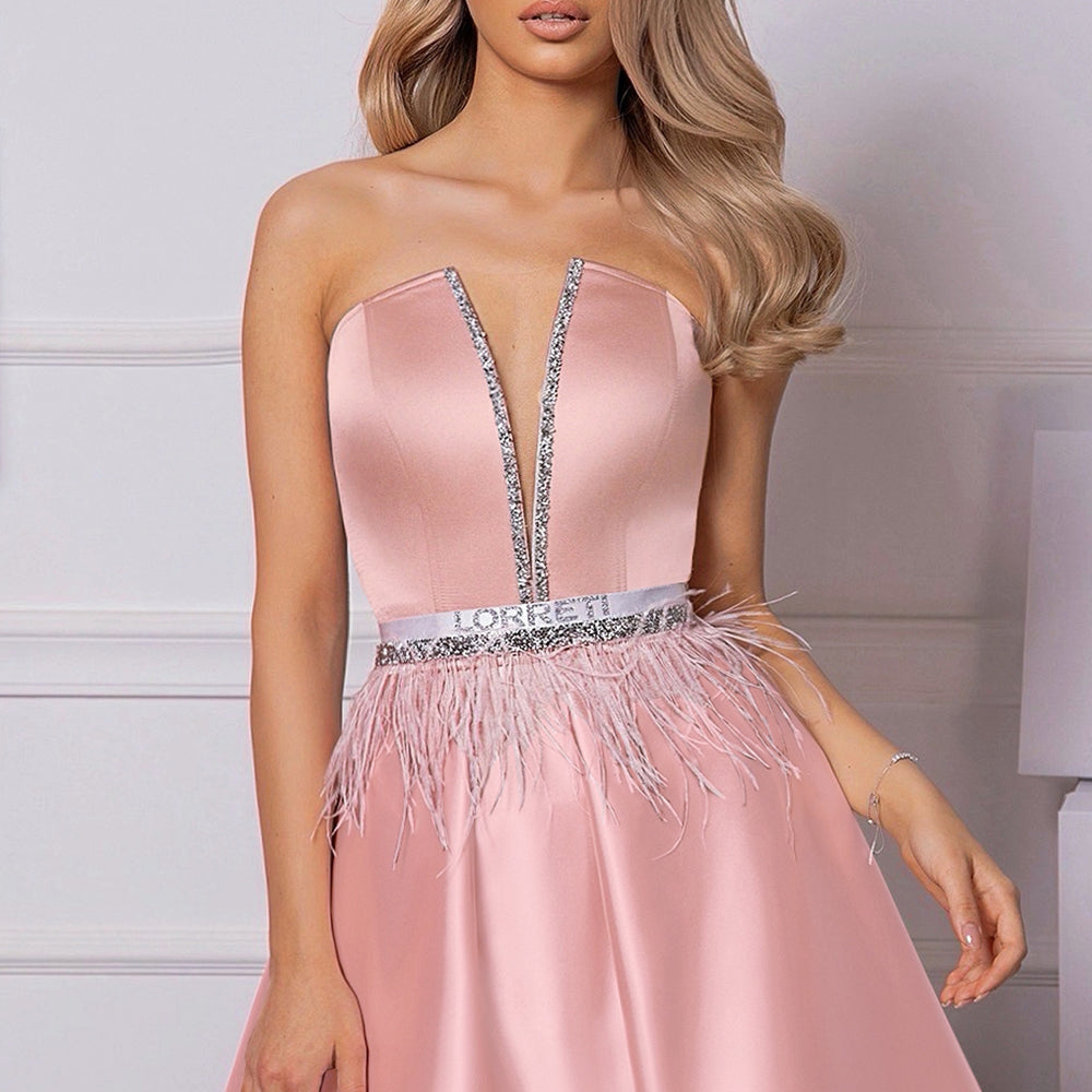 MINI SKIRT AND CROP TOP SET CRYSTAL CRYSTAL SATIN POWDER PINK