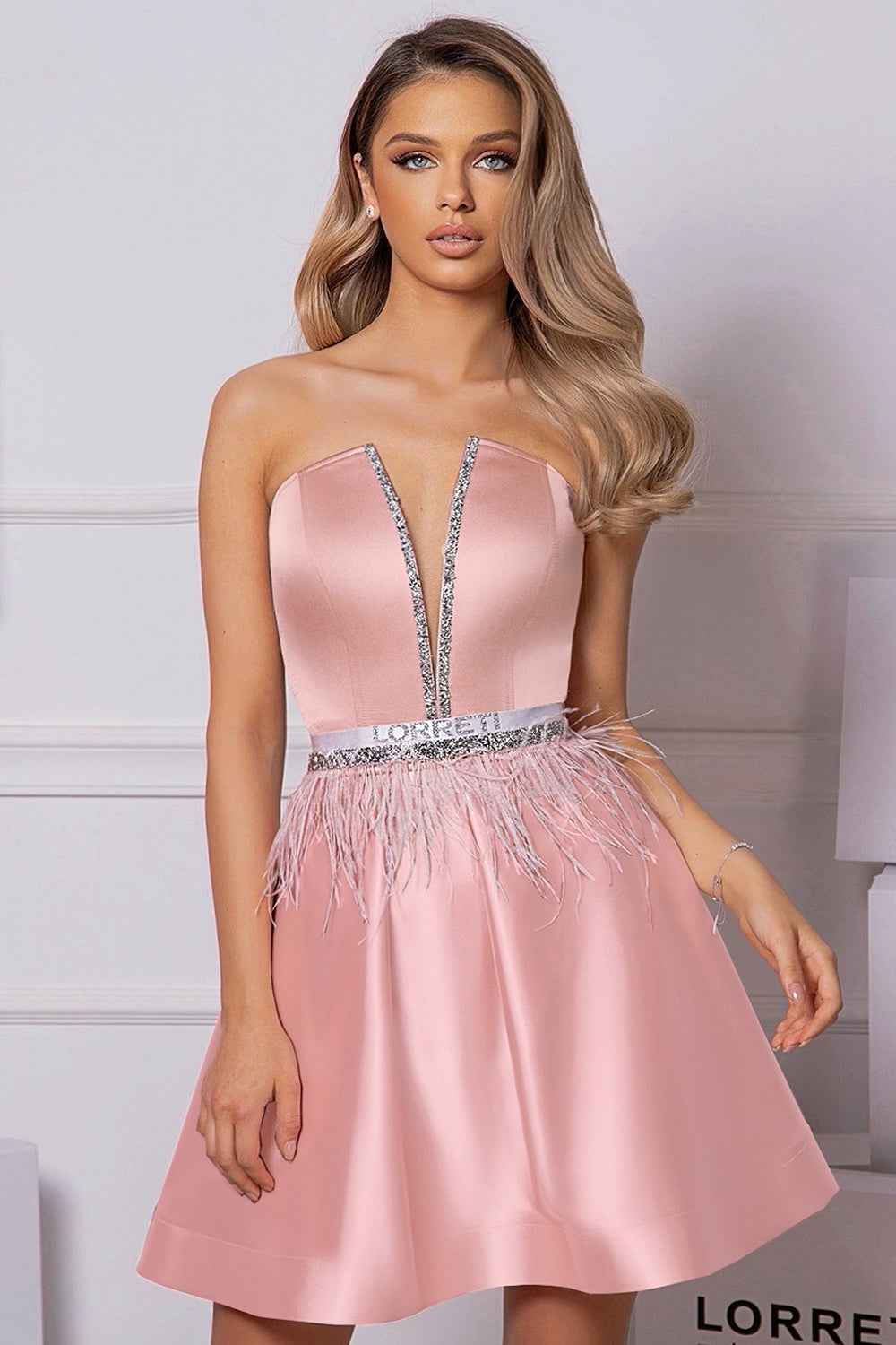 MINI SKIRT AND CROP TOP SET CRYSTAL CRYSTAL SATIN POWDER PINK