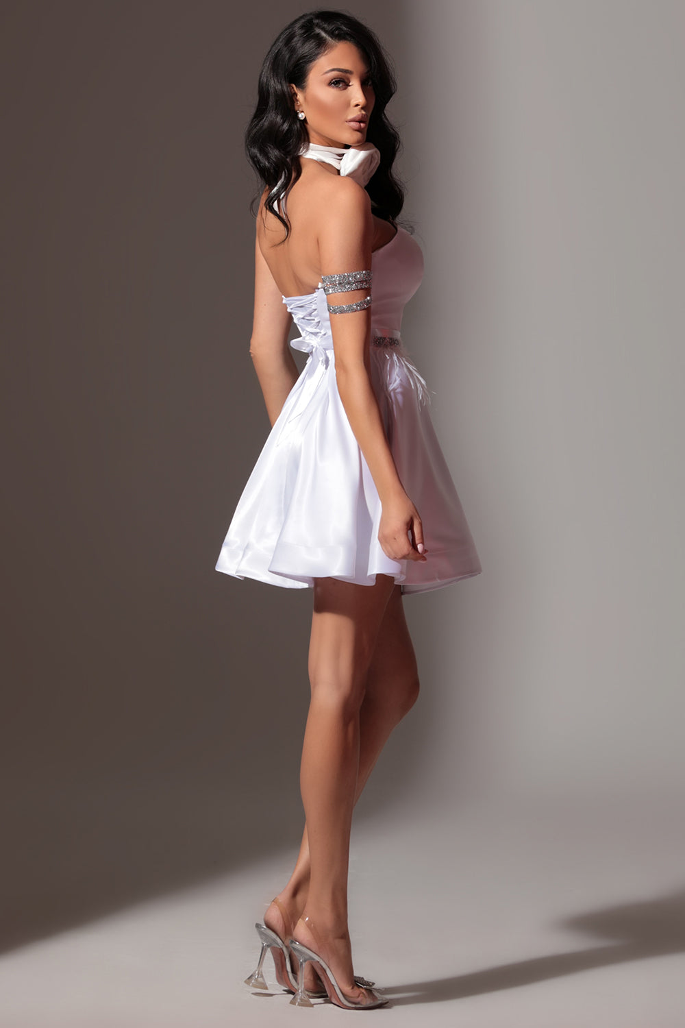 BELT MARABU 1A FEATHERS RHINESTONE WHITE