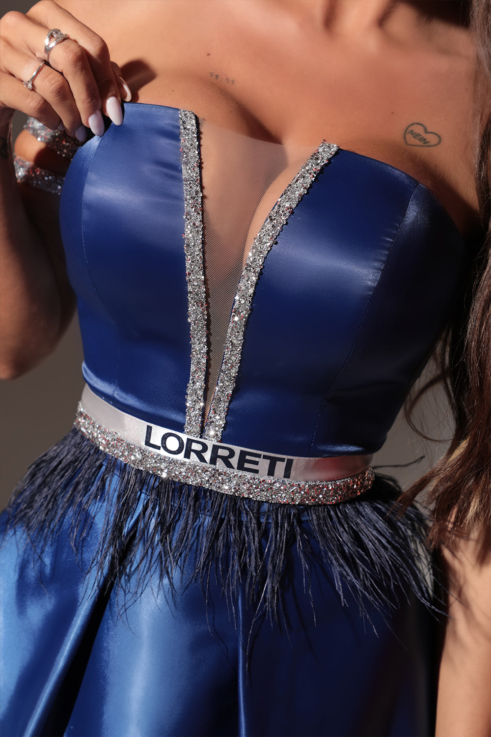 BELT MARABU 8A FEATHERS RHINESTONE DARK BLUE